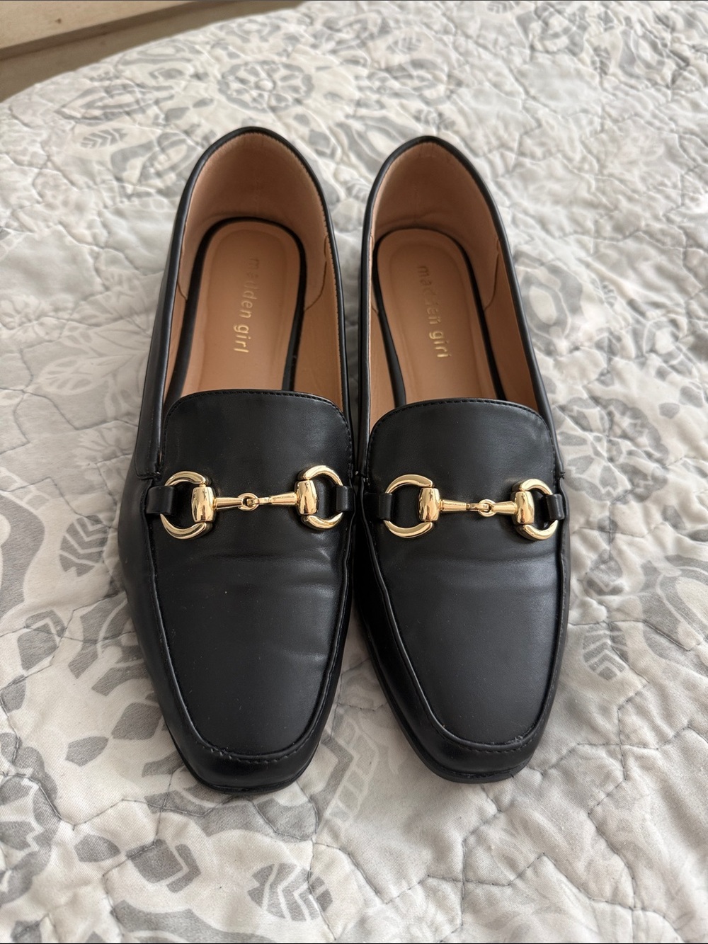 Madden Girl Black Loafers with Gold Horsebit Accent